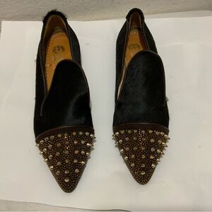 New Jesu  Segun Pointy Toe Studded calf hair  Loafers Dress Shoes  luxury Italy